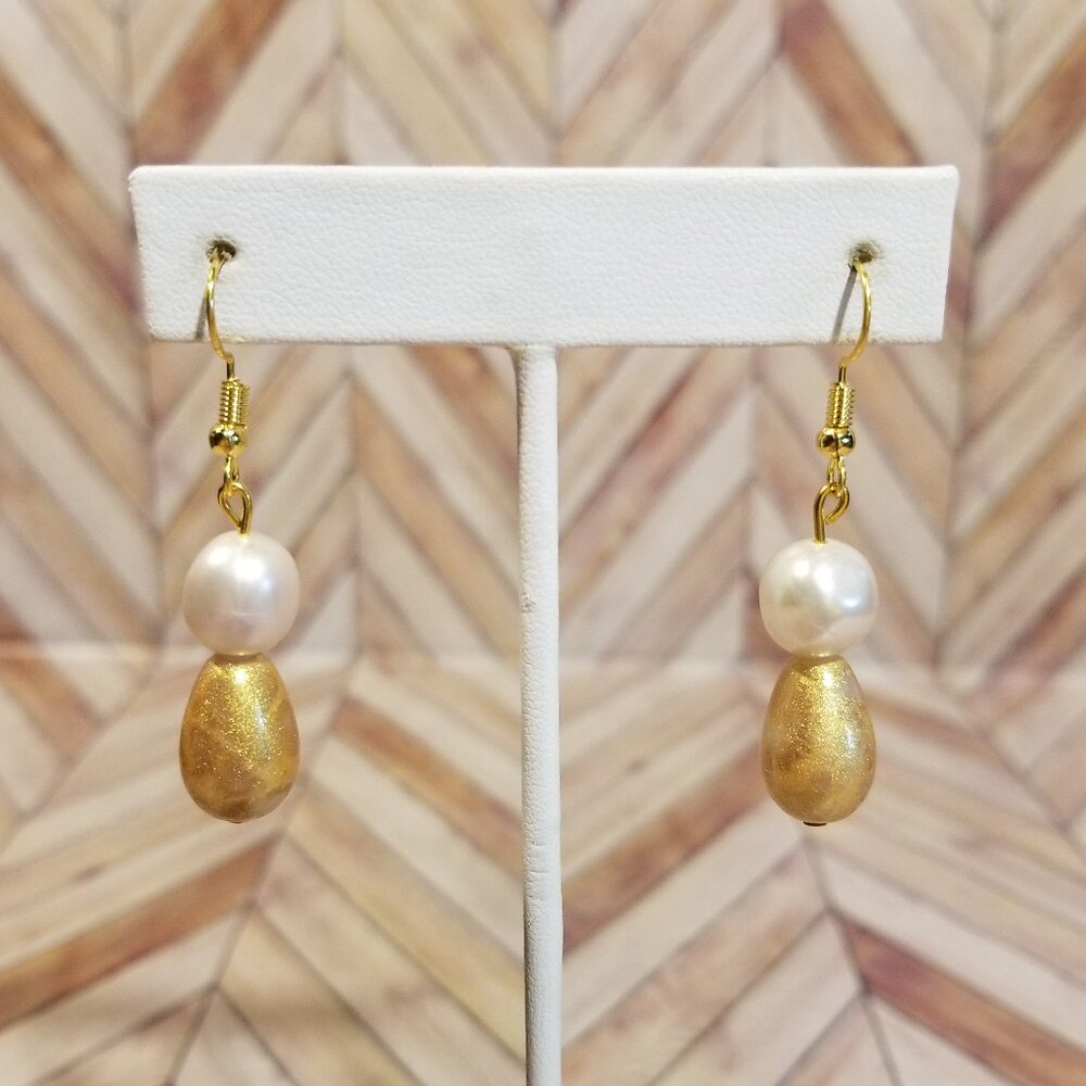 White and Gold Faux Pearl Earrings